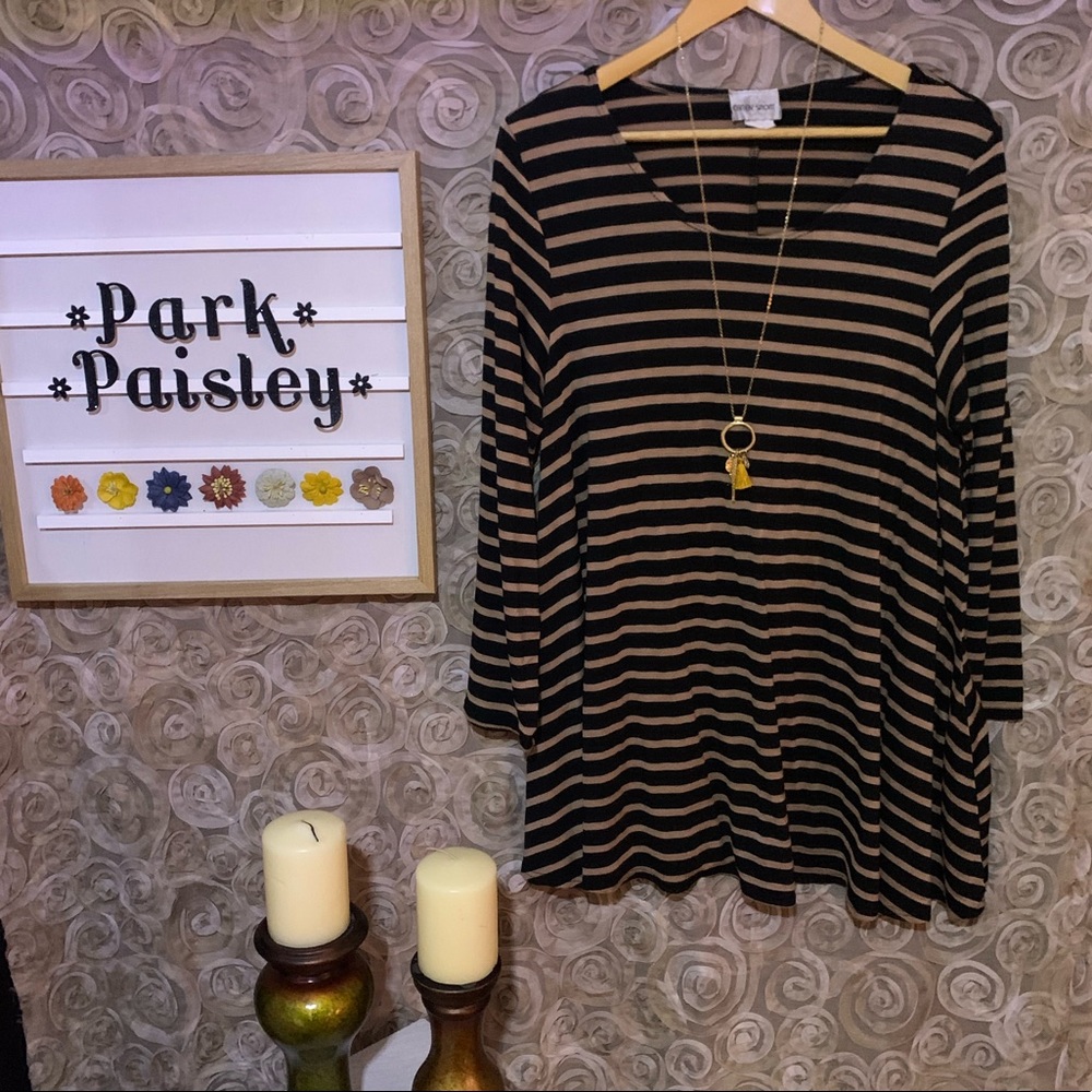 Plus Size Tan and Black Stripe Tunic